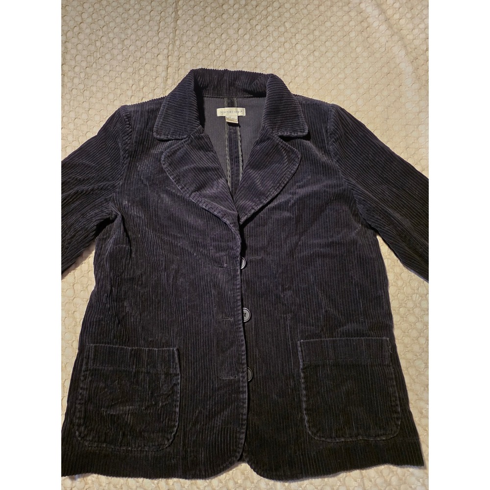 Newport News Corduroy Blazer Womens 14P Black Excellent 100% Cotton U0760